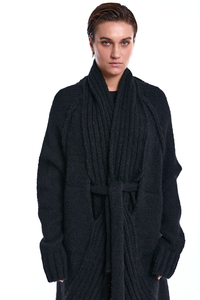 BLACK CHUNKY SHAWL COLLAR CARDIGAN