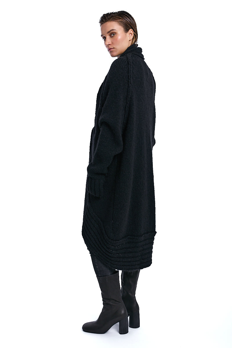 BLACK CHUNKY SHAWL COLLAR CARDIGAN