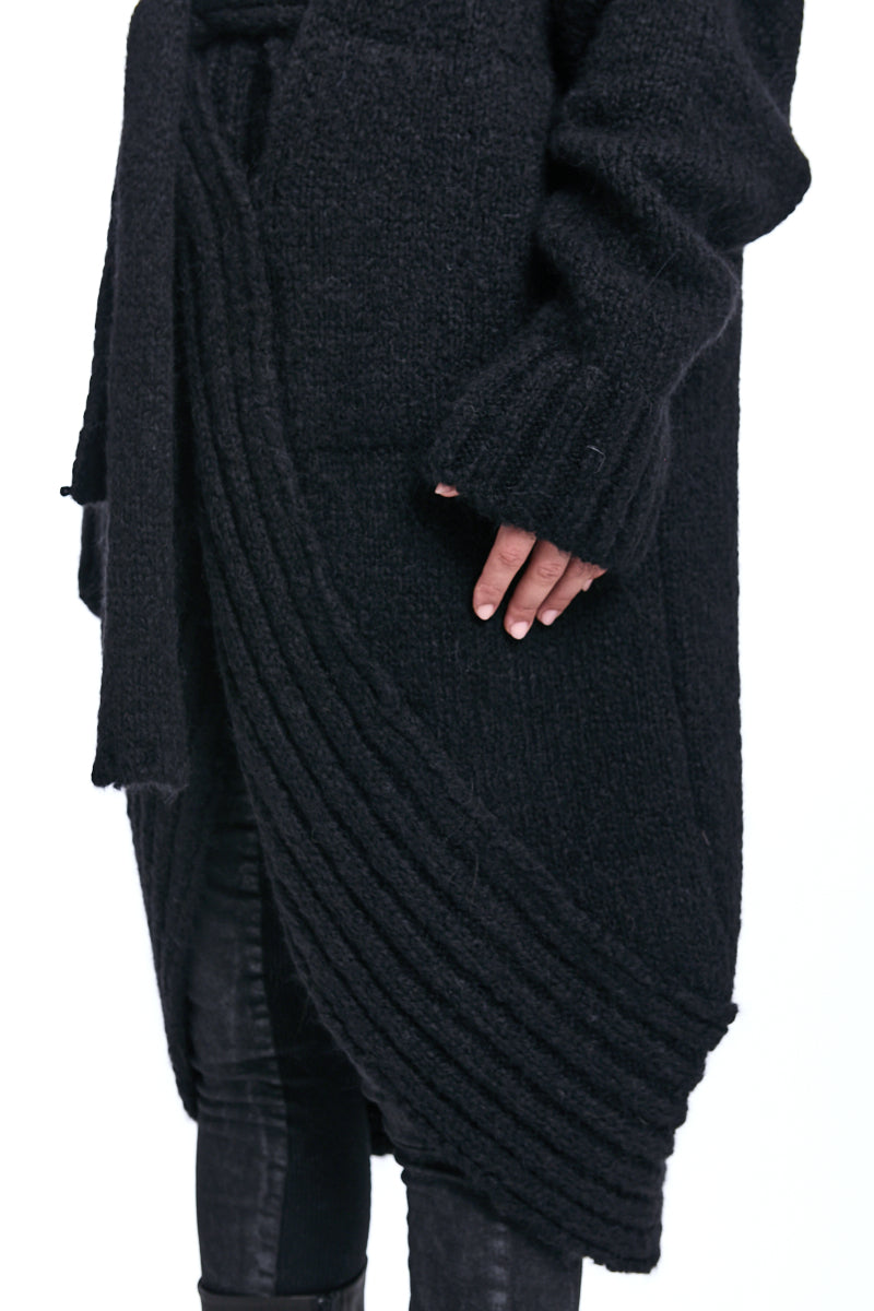 BLACK CHUNKY SHAWL COLLAR CARDIGAN