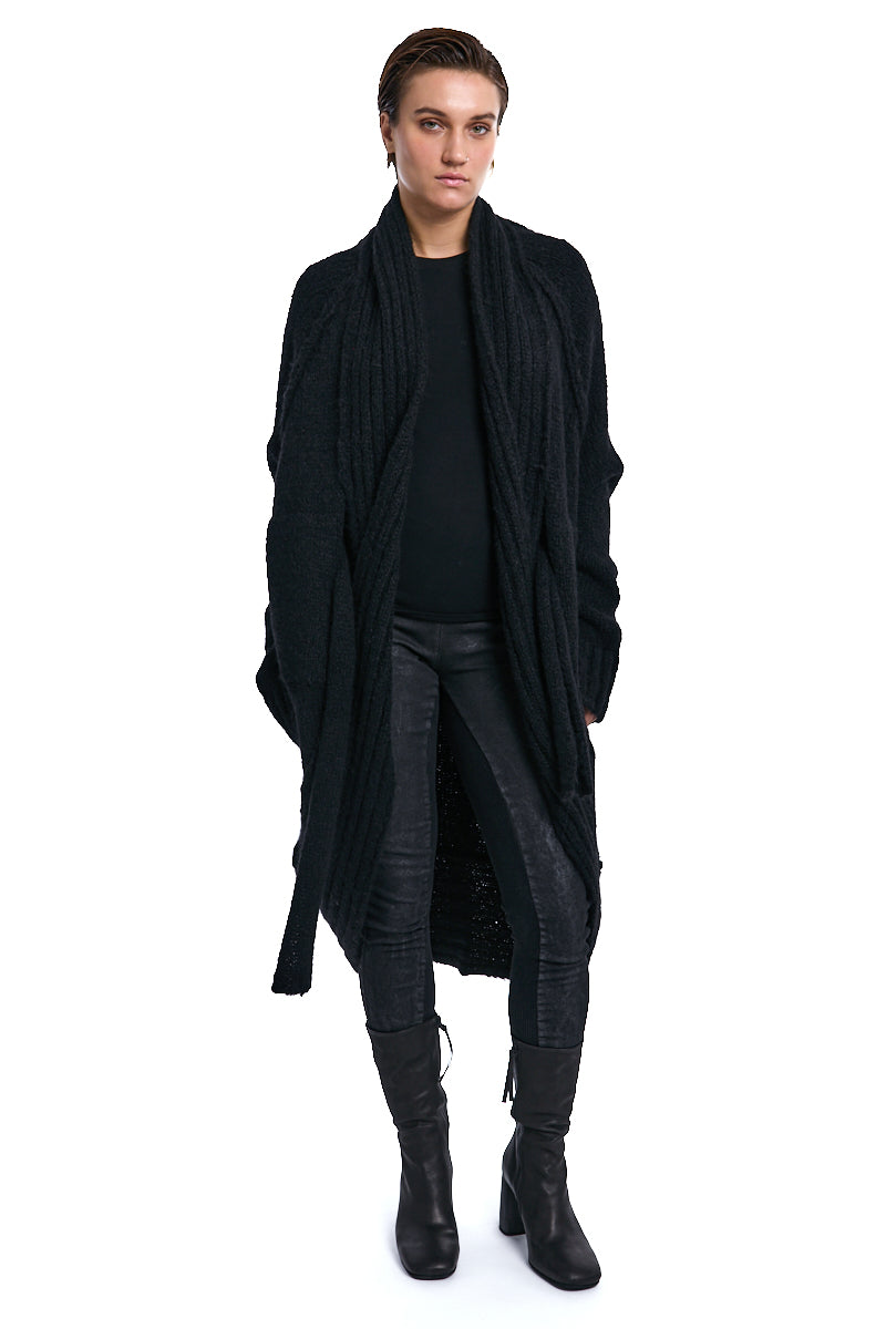 BLACK CHUNKY SHAWL COLLAR CARDIGAN