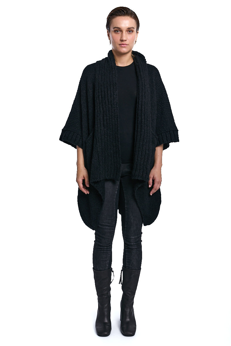 BLACK 3/4 SLEEVE OPEN FRONT CARDIGAN