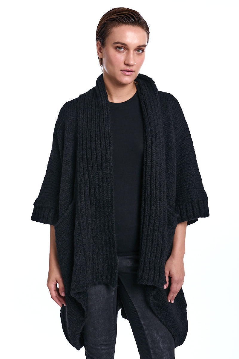 BLACK 3/4 SLEEVE OPEN FRONT CARDIGAN