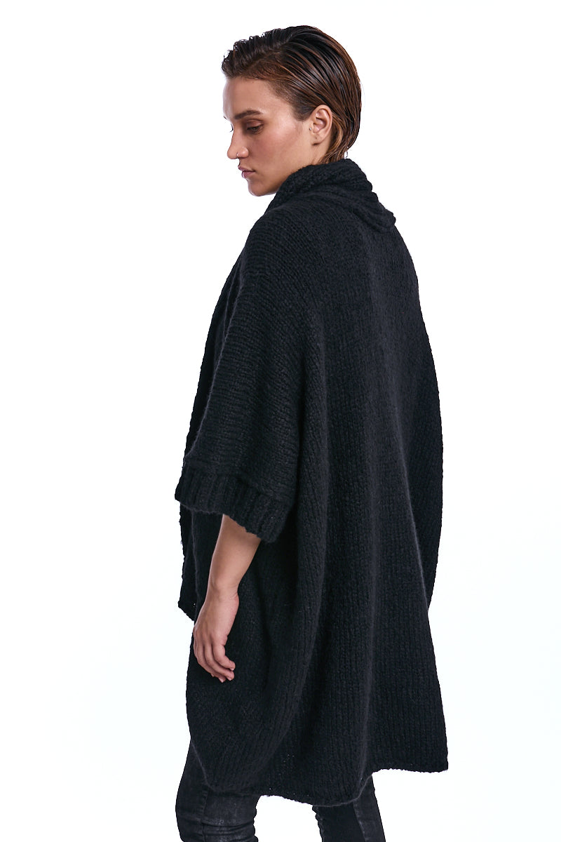BLACK 3/4 SLEEVE OPEN FRONT CARDIGAN