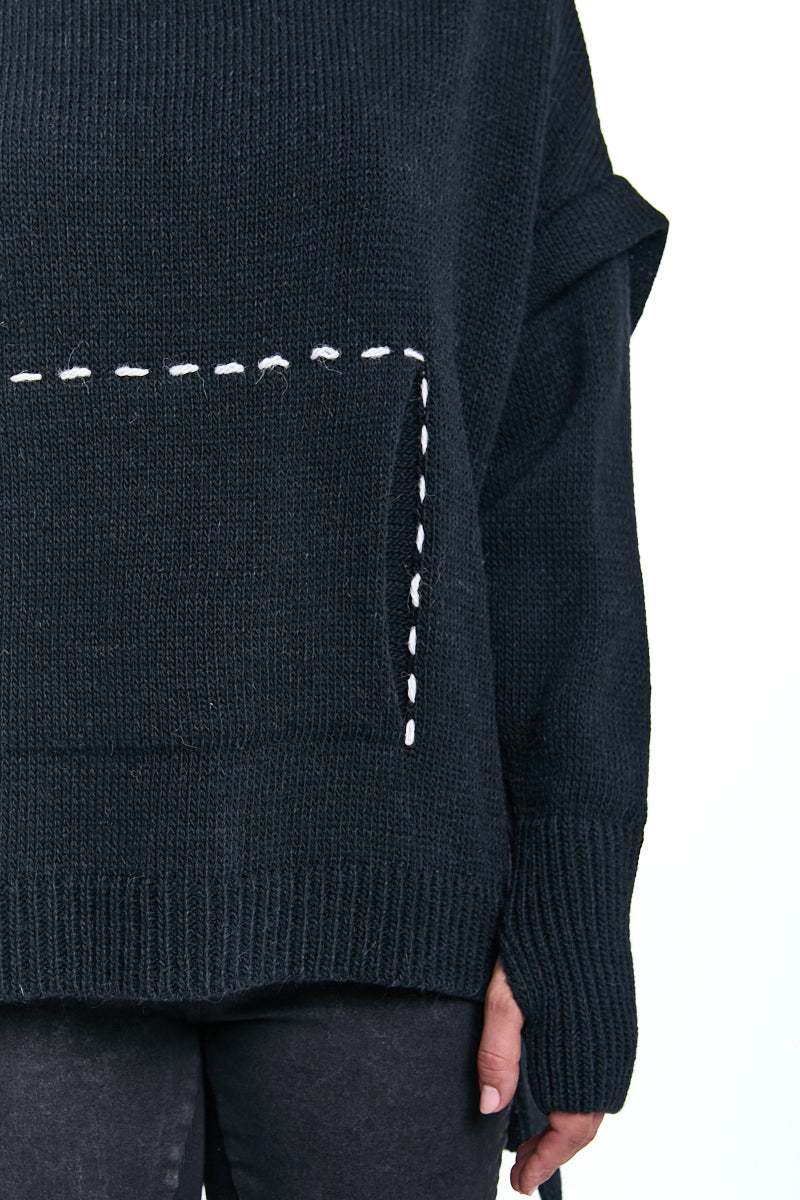 BLACK HOODED WOOL SWEATER