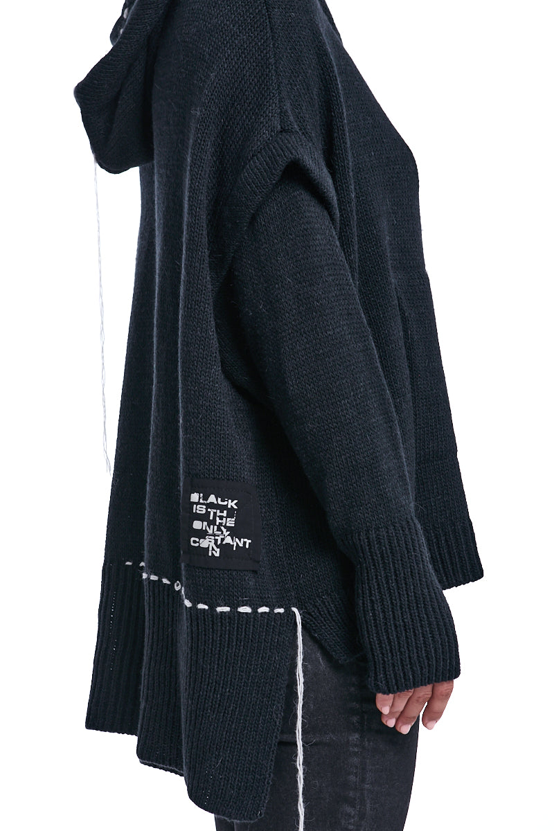 BLACK HOODED WOOL SWEATER