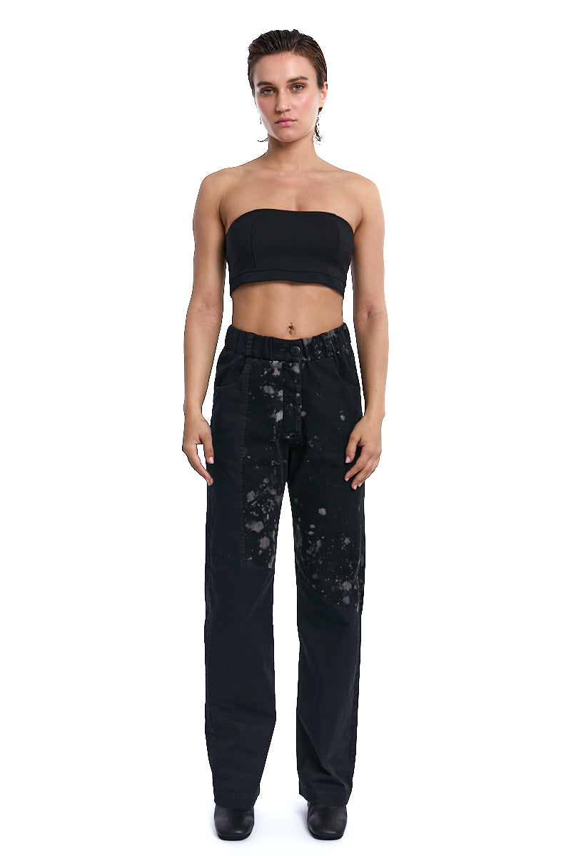 BLACK TRUFFLE SPLASHED COTTON DENIM PANTS