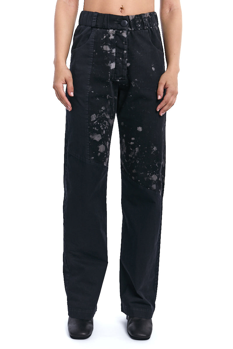 BLACK TRUFFLE SPLASHED COTTON DENIM PANTS