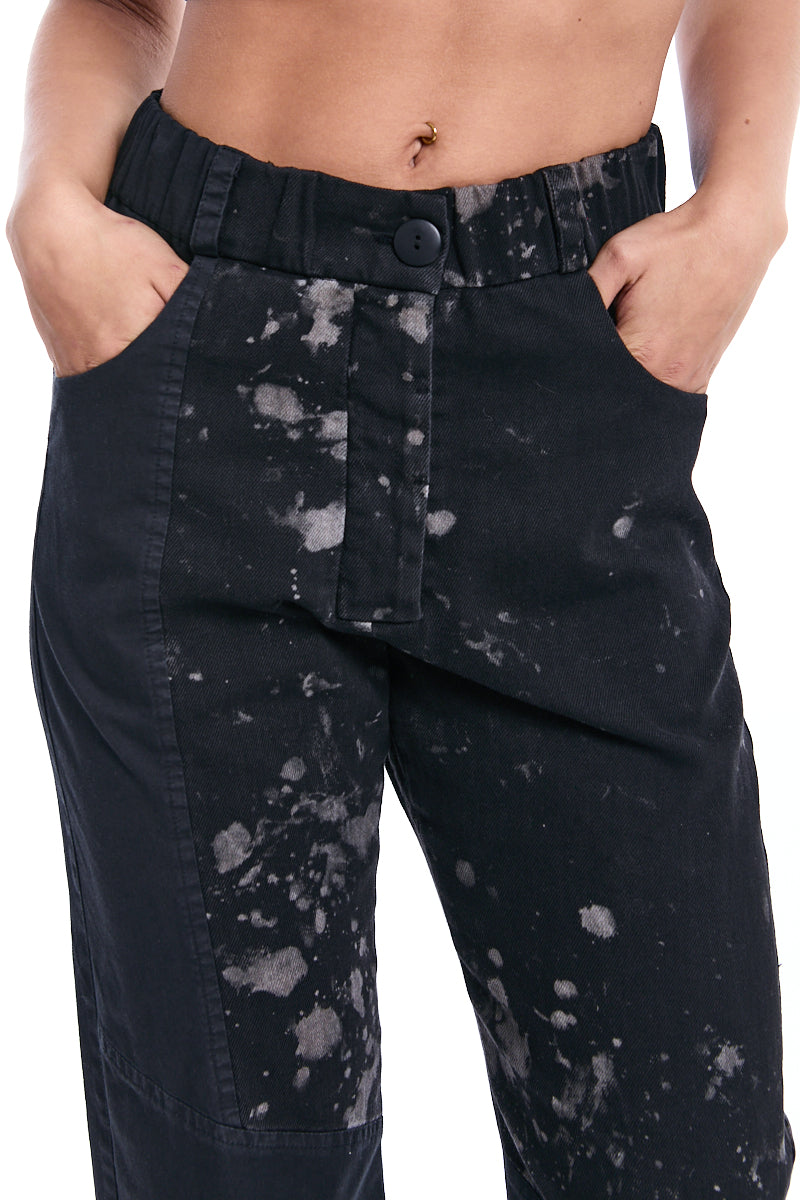 BLACK TRUFFLE SPLASHED COTTON DENIM PANTS