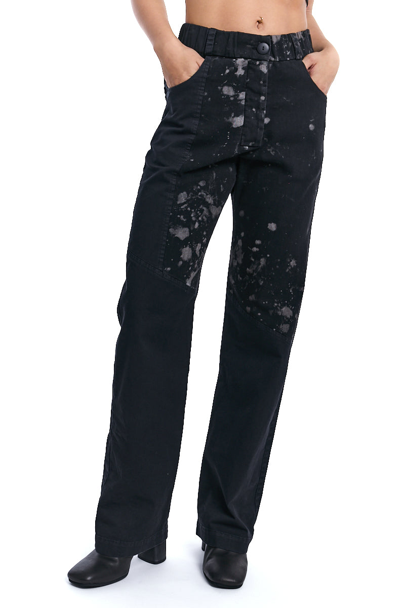 BLACK TRUFFLE SPLASHED COTTON DENIM PANTS