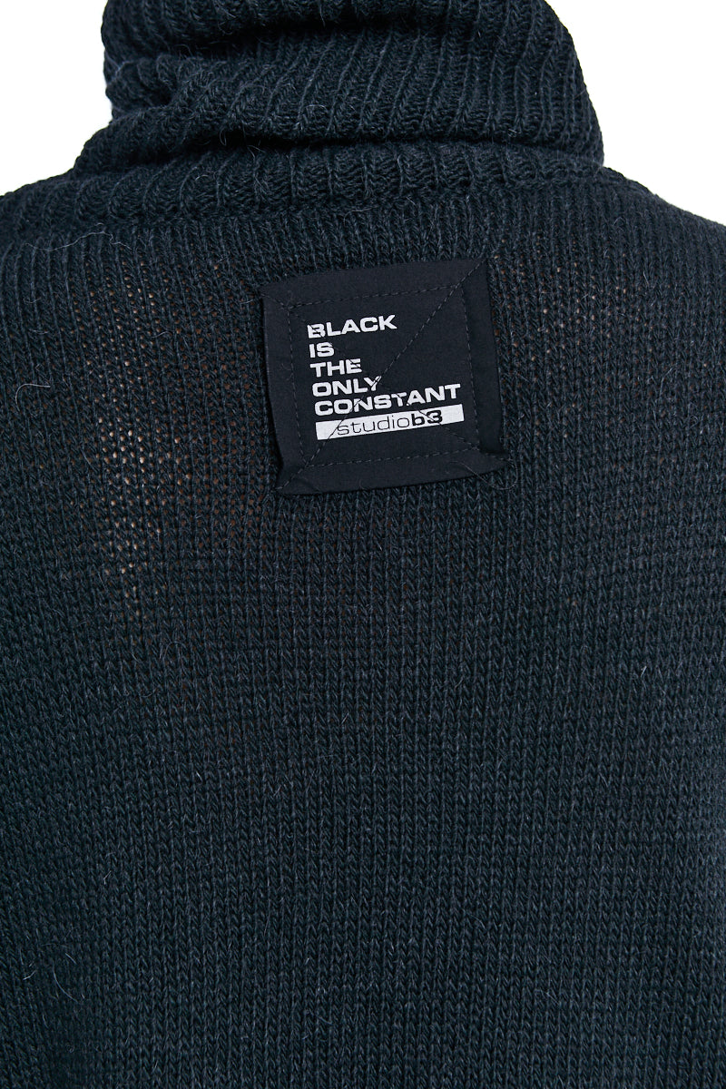 BLACK BUTTON SLEEVE WOOL TURTLENECK