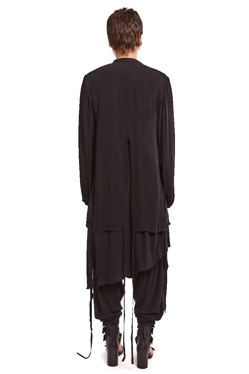 BLACK DRAPED ASYMMETRIC CARDIGAN