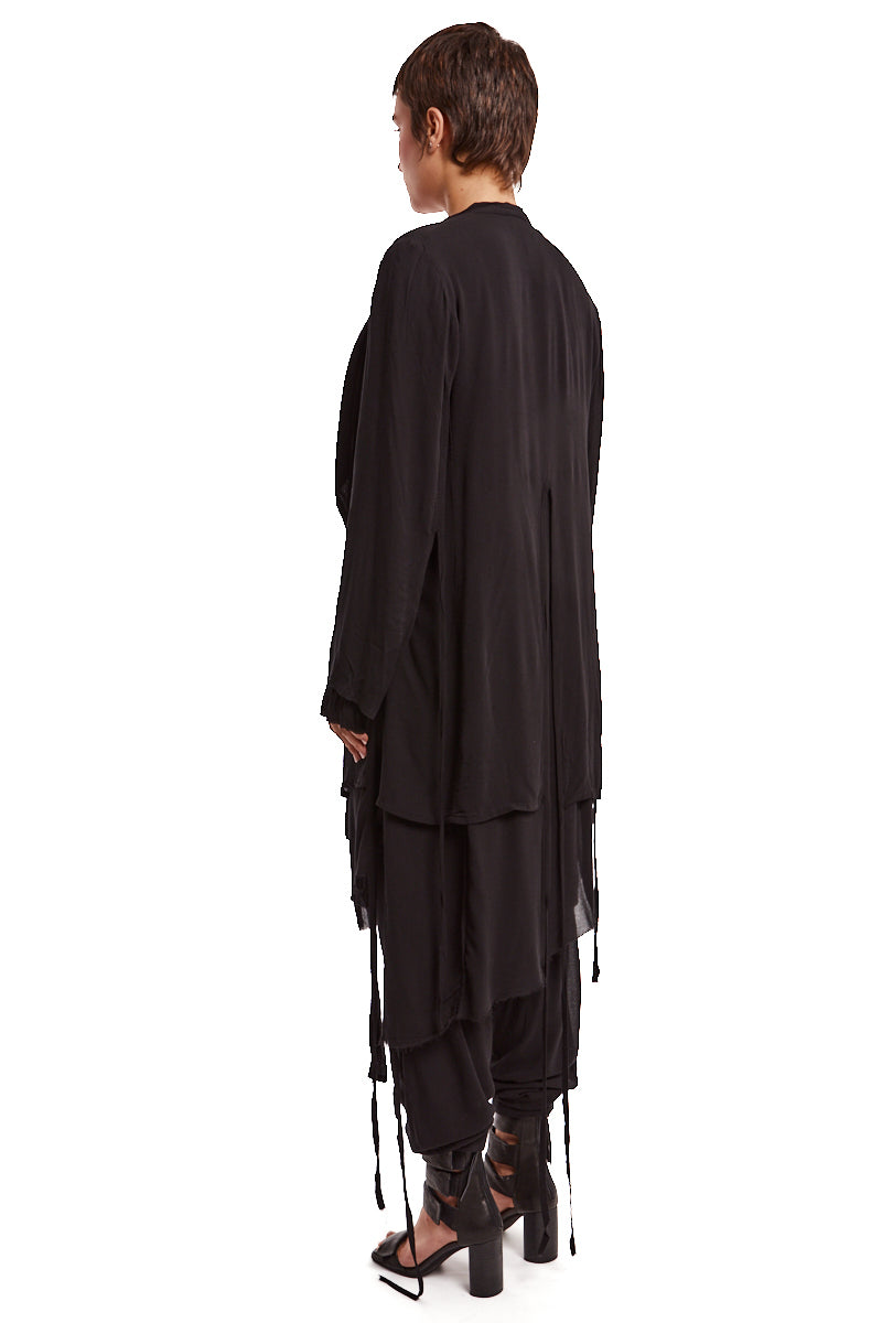 BLACK DRAPED ASYMMETRIC CARDIGAN
