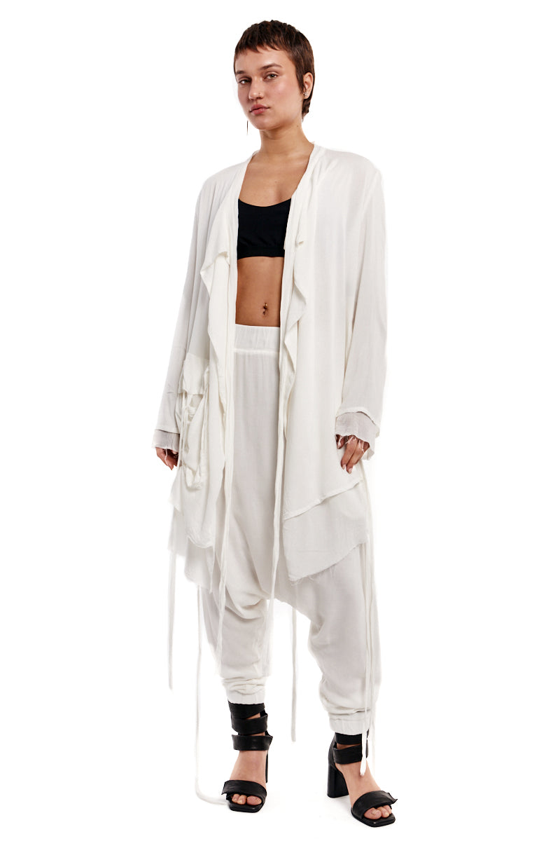 CREAM DRAPED ASYMMETRIC CARDIGAN