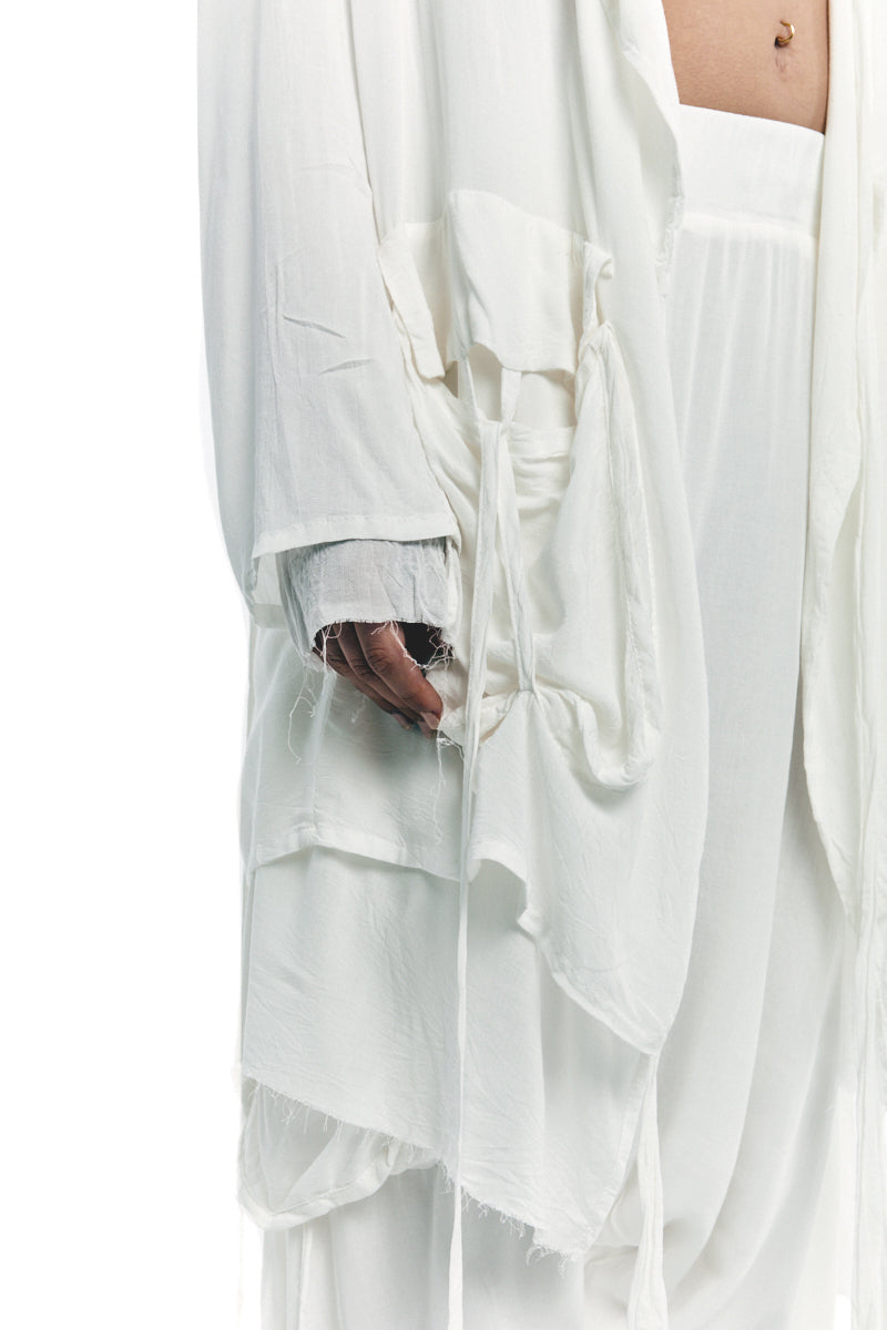 CREAM DRAPED ASYMMETRIC CARDIGAN