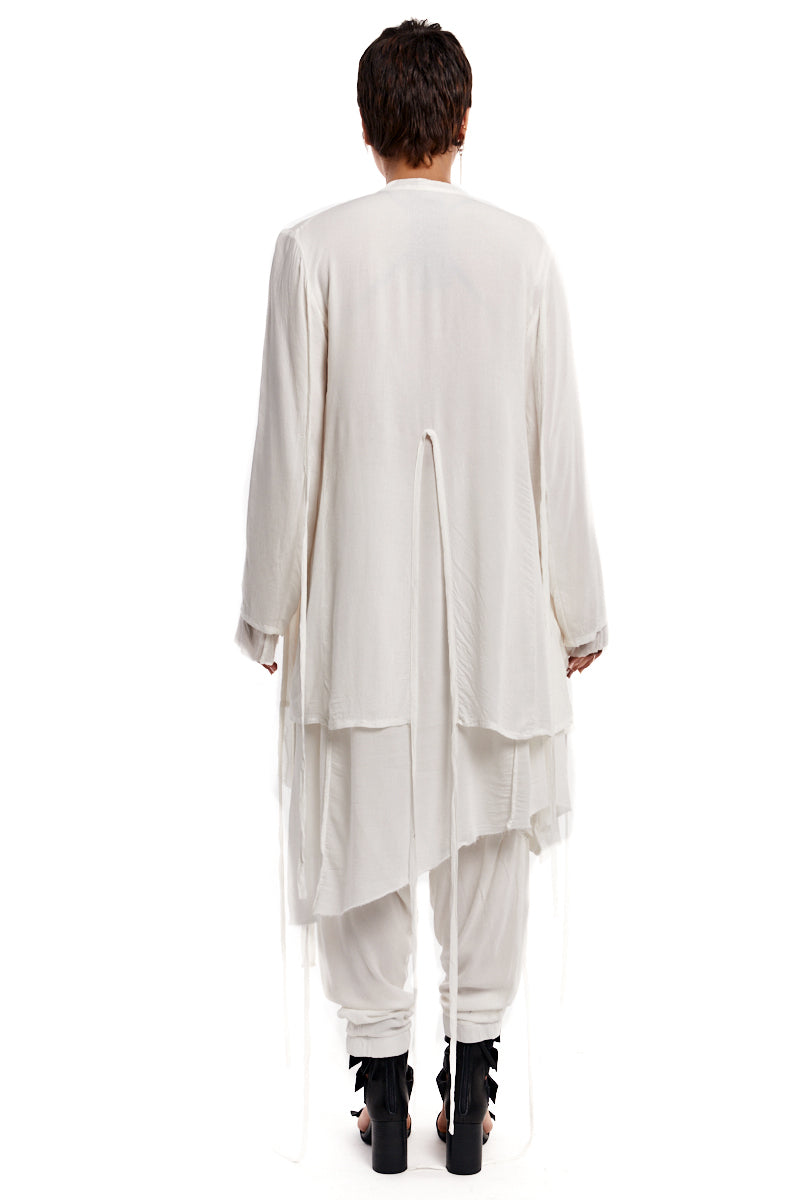CREAM DRAPED ASYMMETRIC CARDIGAN