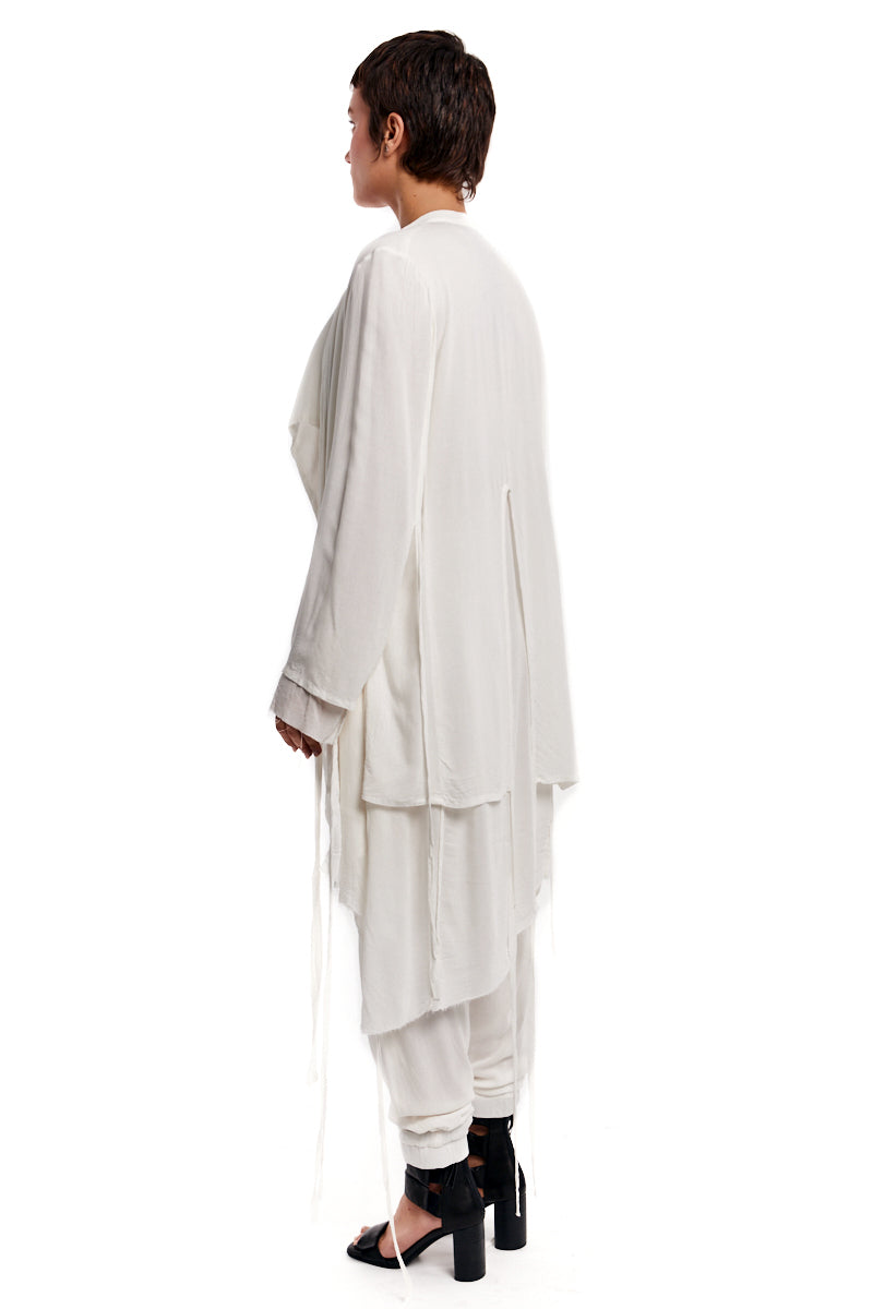 CREAM DRAPED ASYMMETRIC CARDIGAN