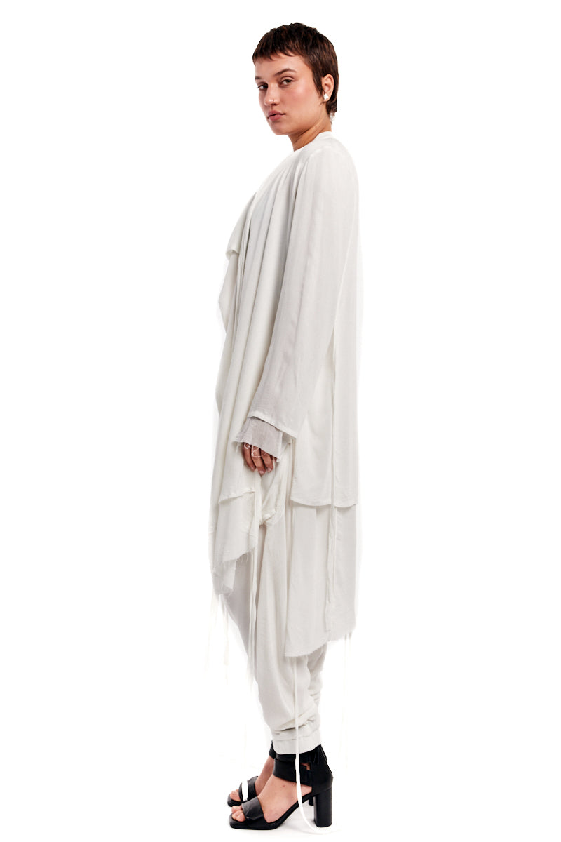 CREAM DRAPED ASYMMETRIC CARDIGAN