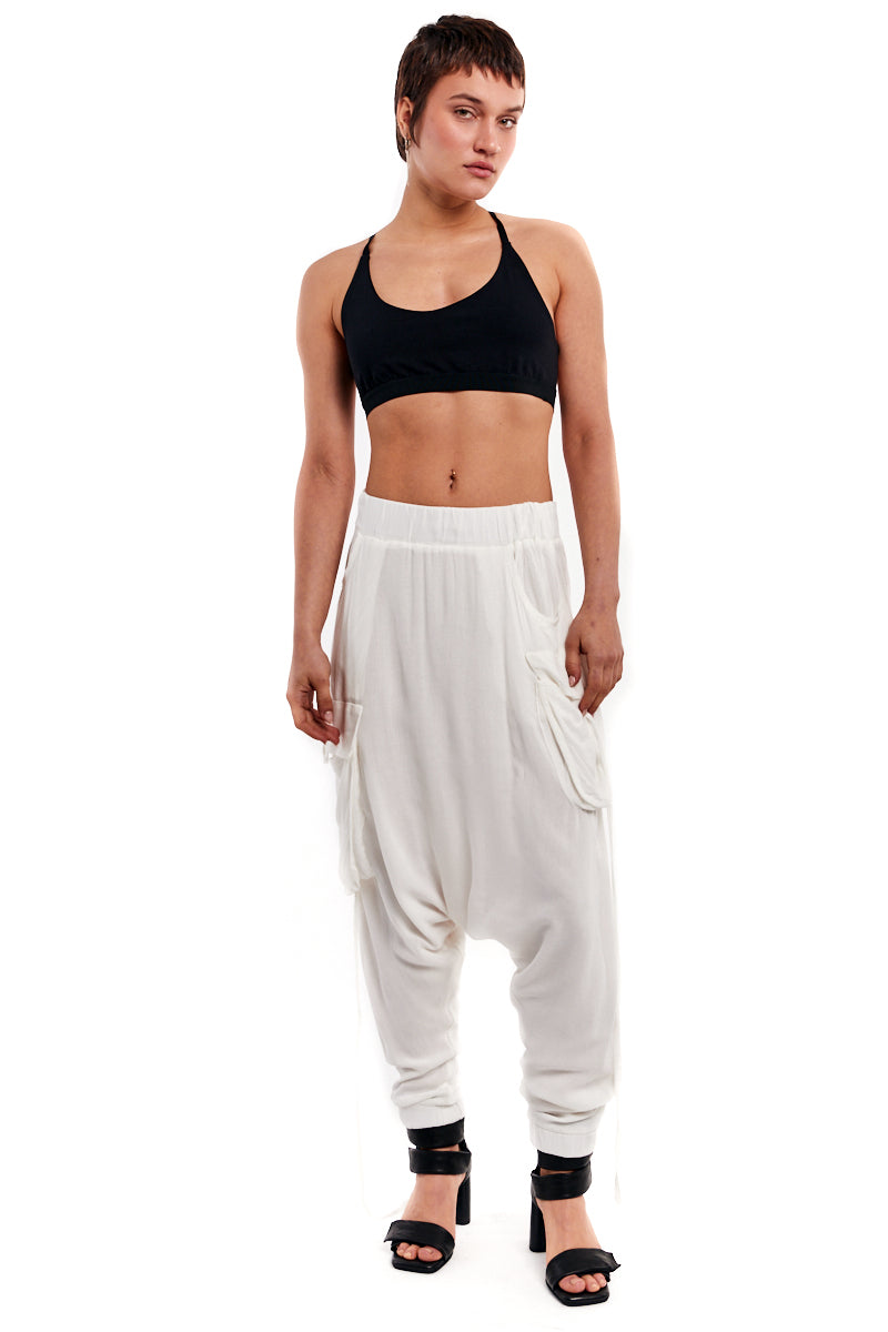 CREAM DRAPED LOW CROTCH PANTS