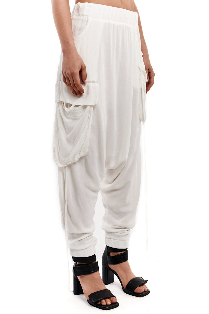 CREAM DRAPED LOW CROTCH PANTS
