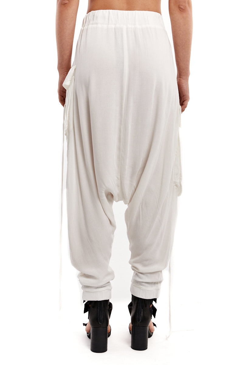 CREAM DRAPED LOW CROTCH PANTS