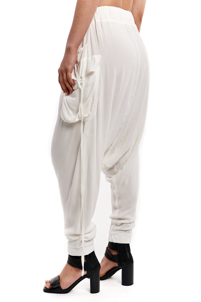 CREAM DRAPED LOW CROTCH PANTS