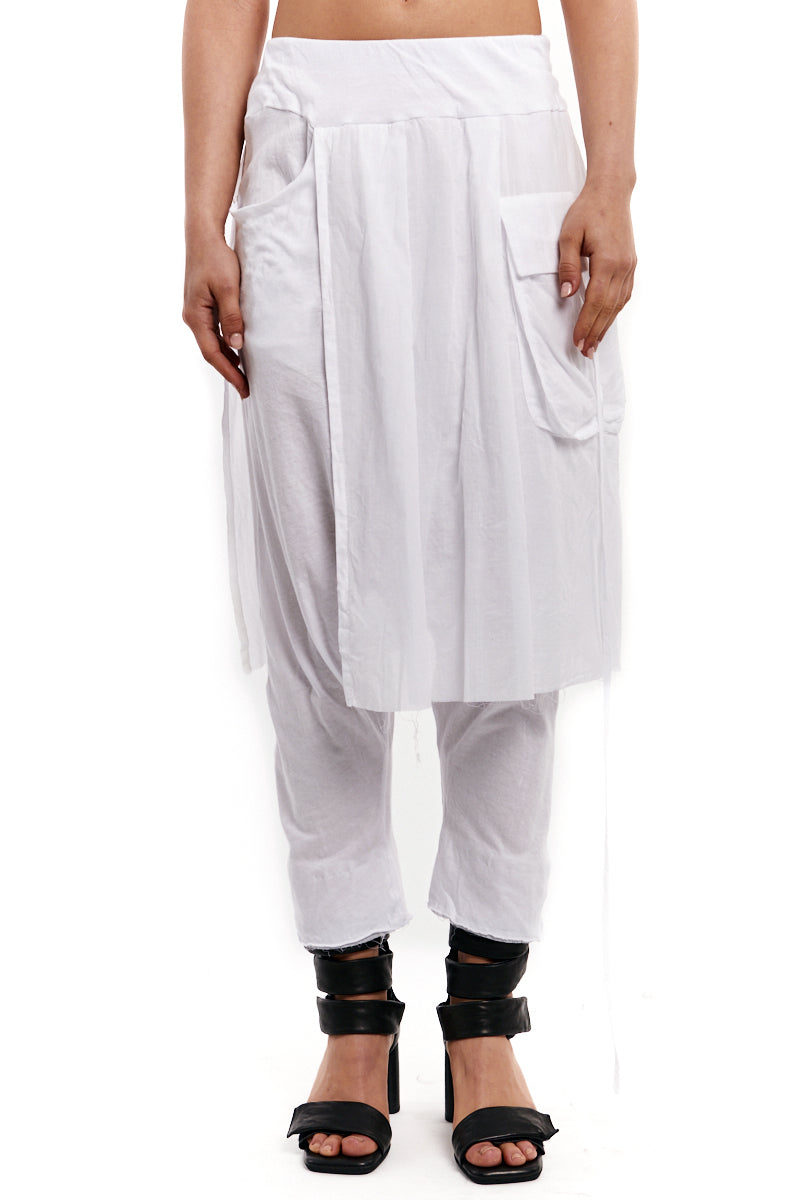 WHITE VOILE OVERLAPPING PANEL PANTS