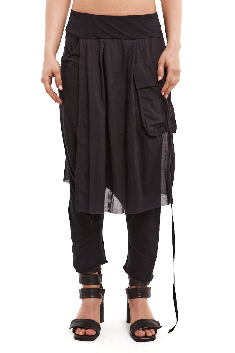 BLACK VOILE OVERLAPPING PANEL PANTS