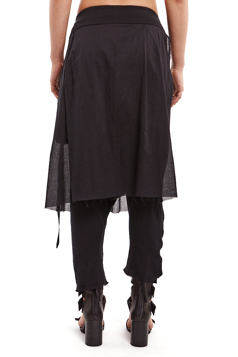 BLACK VOILE OVERLAPPING PANEL PANTS