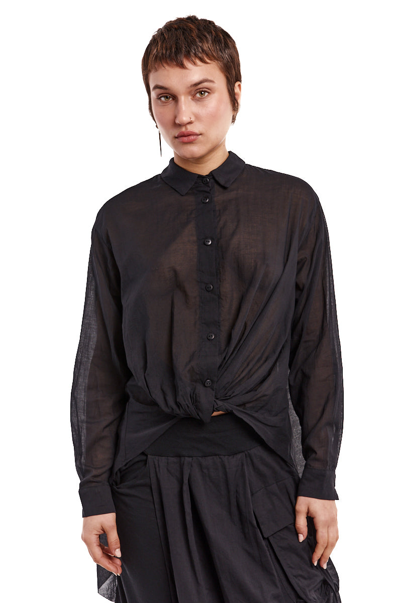 BLACK LIGHTWEIGHT COTTON VOILE TOP