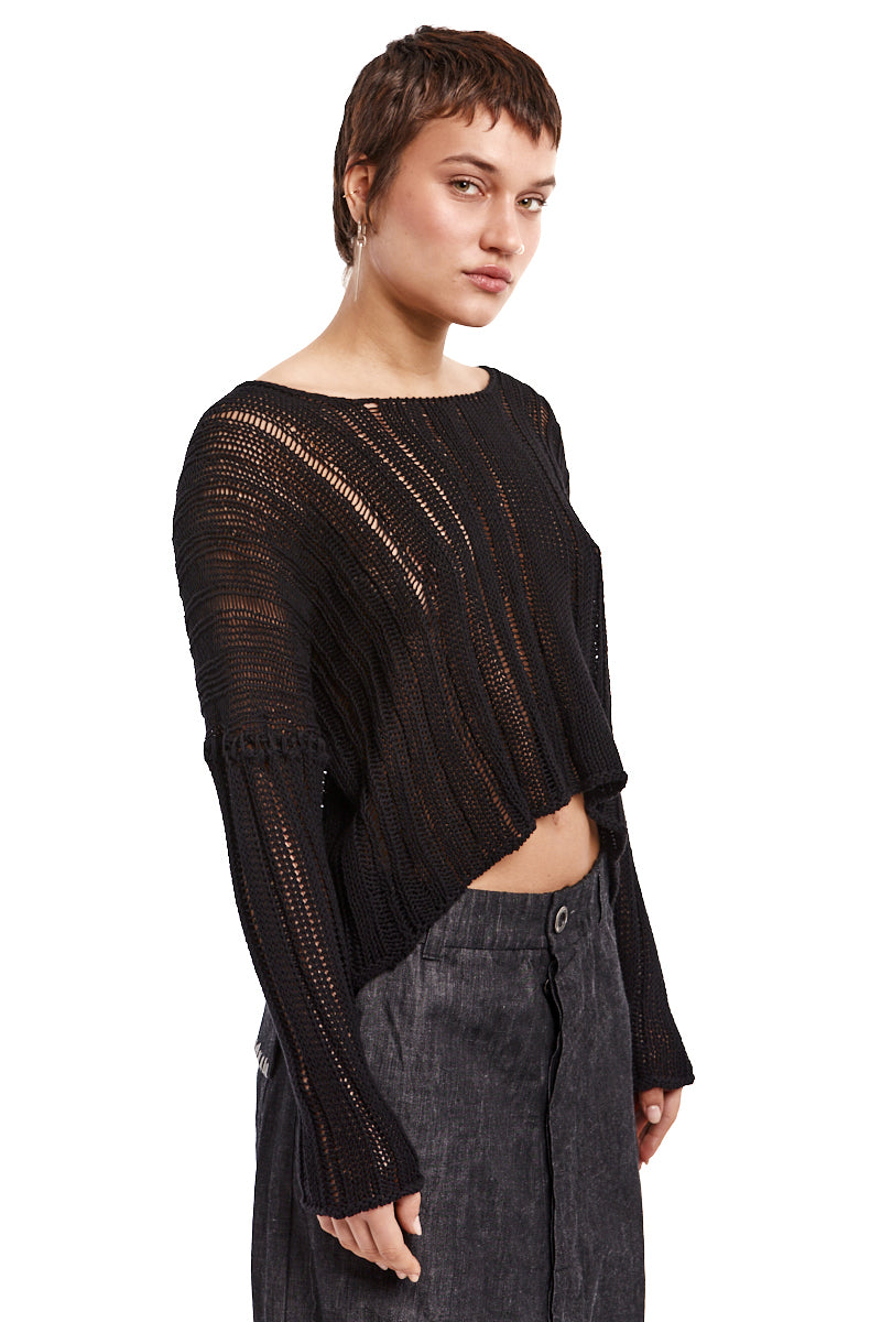 BLACK STRUCTURED KNITTED TOP