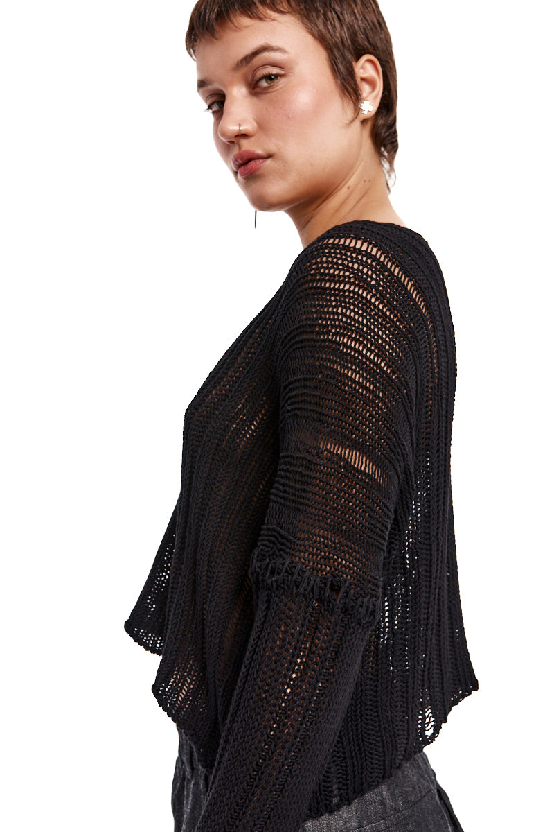 BLACK STRUCTURED KNITTED TOP