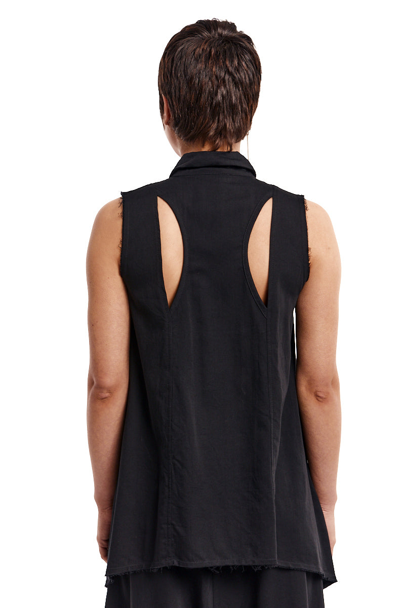 BLACK SLEEVELESS COTTON SHIRT