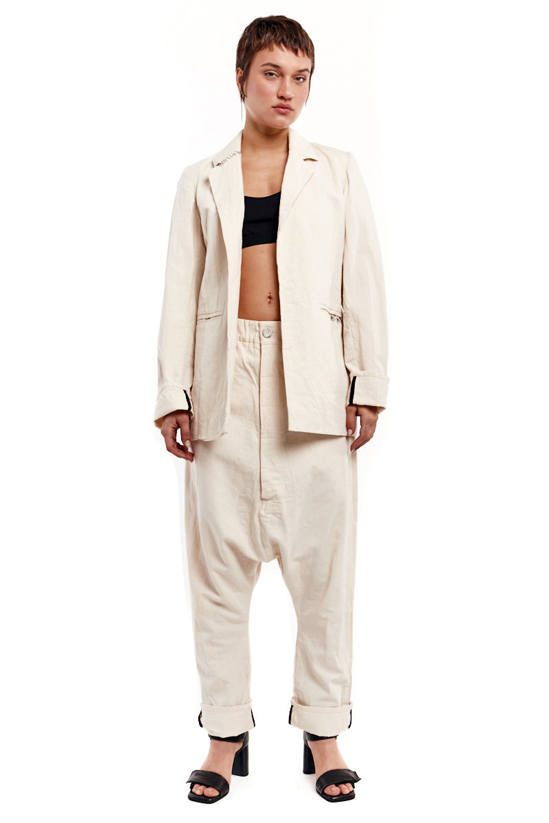 CREAM WRINKLED TEXTURED DENIM JACKET