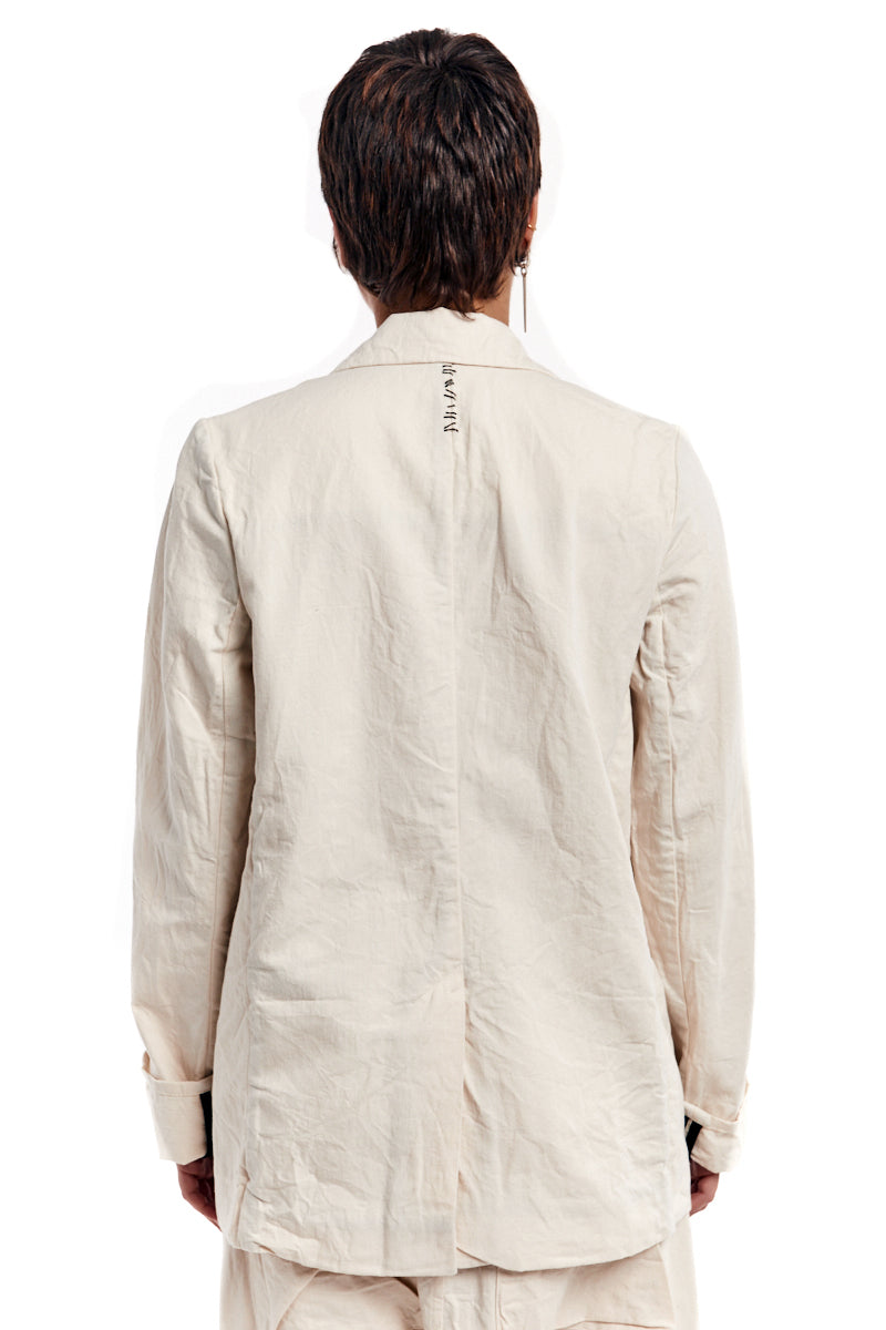 CREAM WRINKLED TEXTURED DENIM JACKET