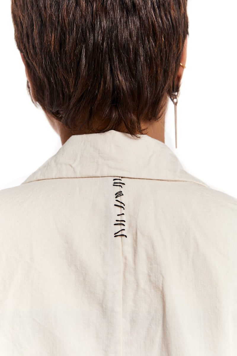 CREAM WRINKLED TEXTURED DENIM JACKET