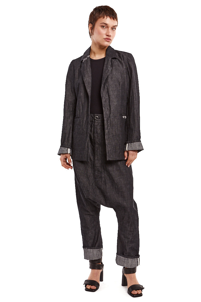 GRAPHITE WRINKLED TEXTURED DENIM JACKET