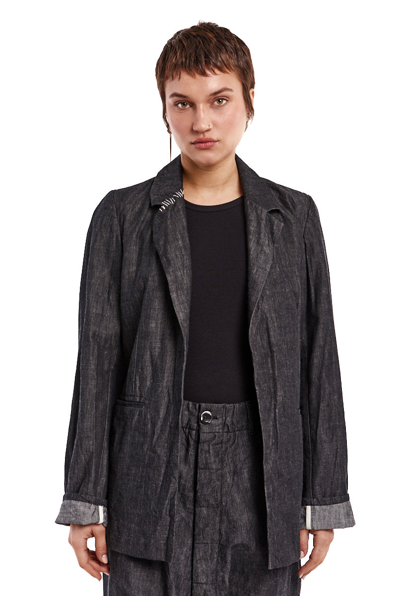 GRAPHITE WRINKLED TEXTURED DENIM JACKET