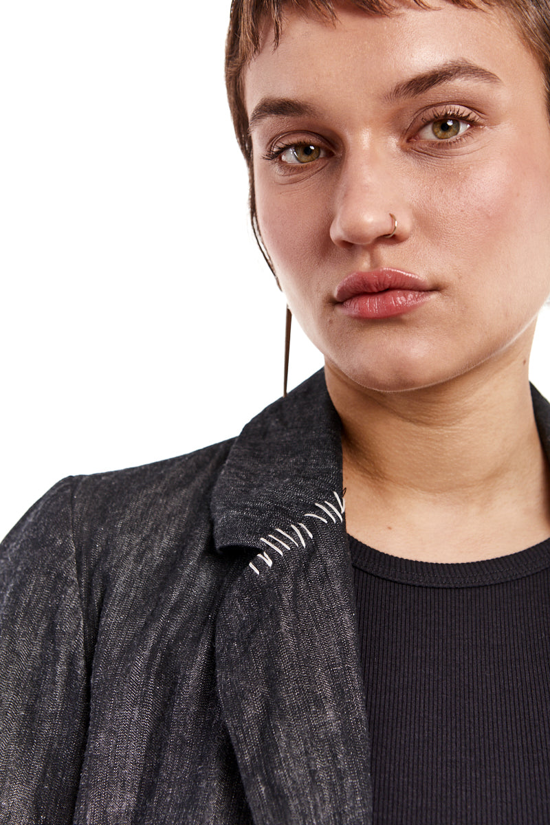 GRAPHITE WRINKLED TEXTURED DENIM JACKET