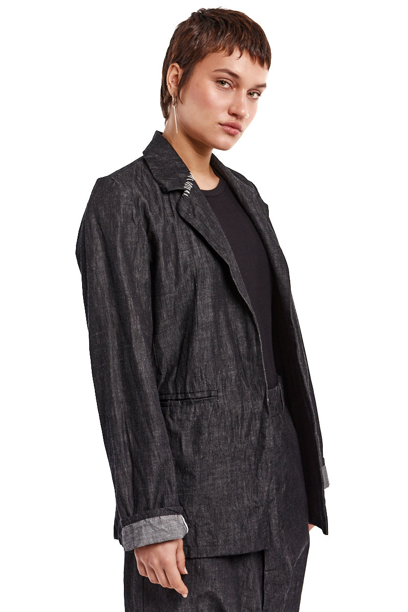 GRAPHITE WRINKLED TEXTURED DENIM JACKET