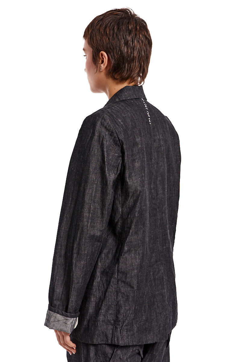 GRAPHITE WRINKLED TEXTURED DENIM JACKET