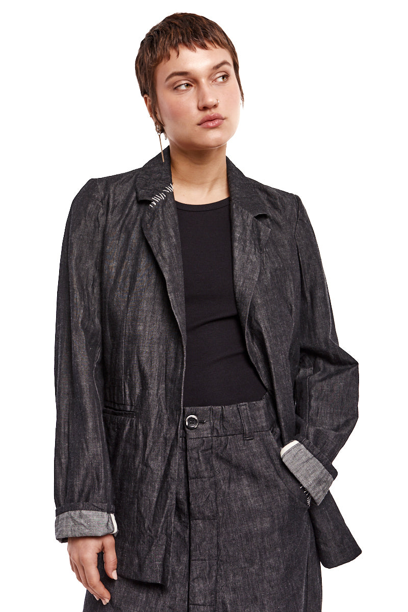 GRAPHITE WRINKLED TEXTURED DENIM JACKET