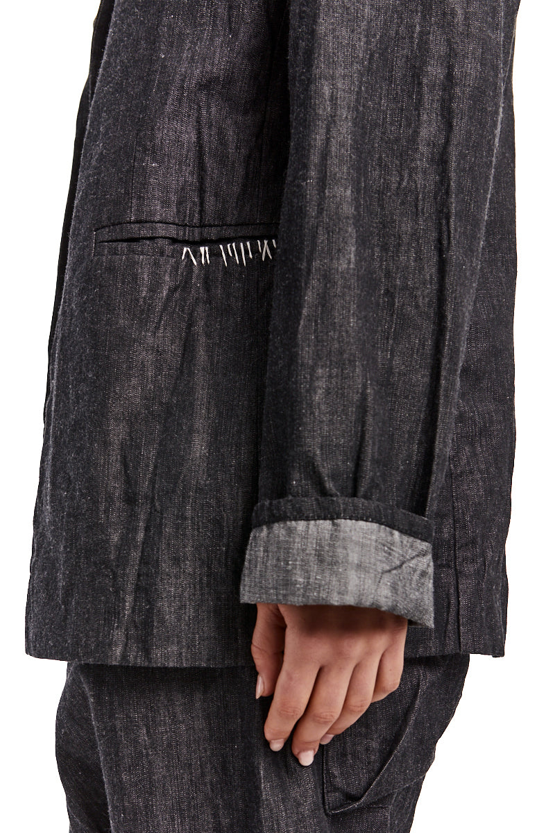 GRAPHITE WRINKLED TEXTURED DENIM JACKET