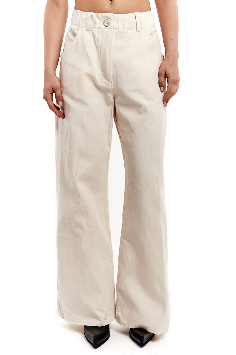 CREAM WIDE LEG DENIM PANTS