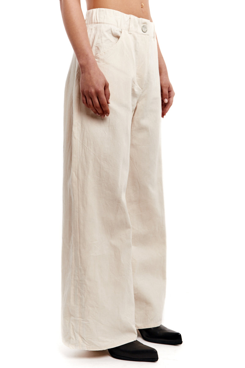 CREAM WIDE LEG DENIM PANTS