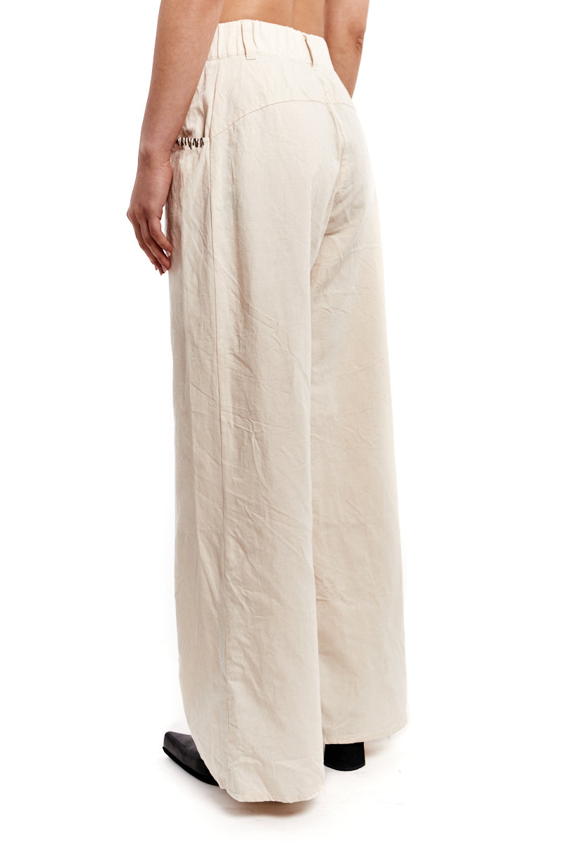 CREAM WIDE LEG DENIM PANTS