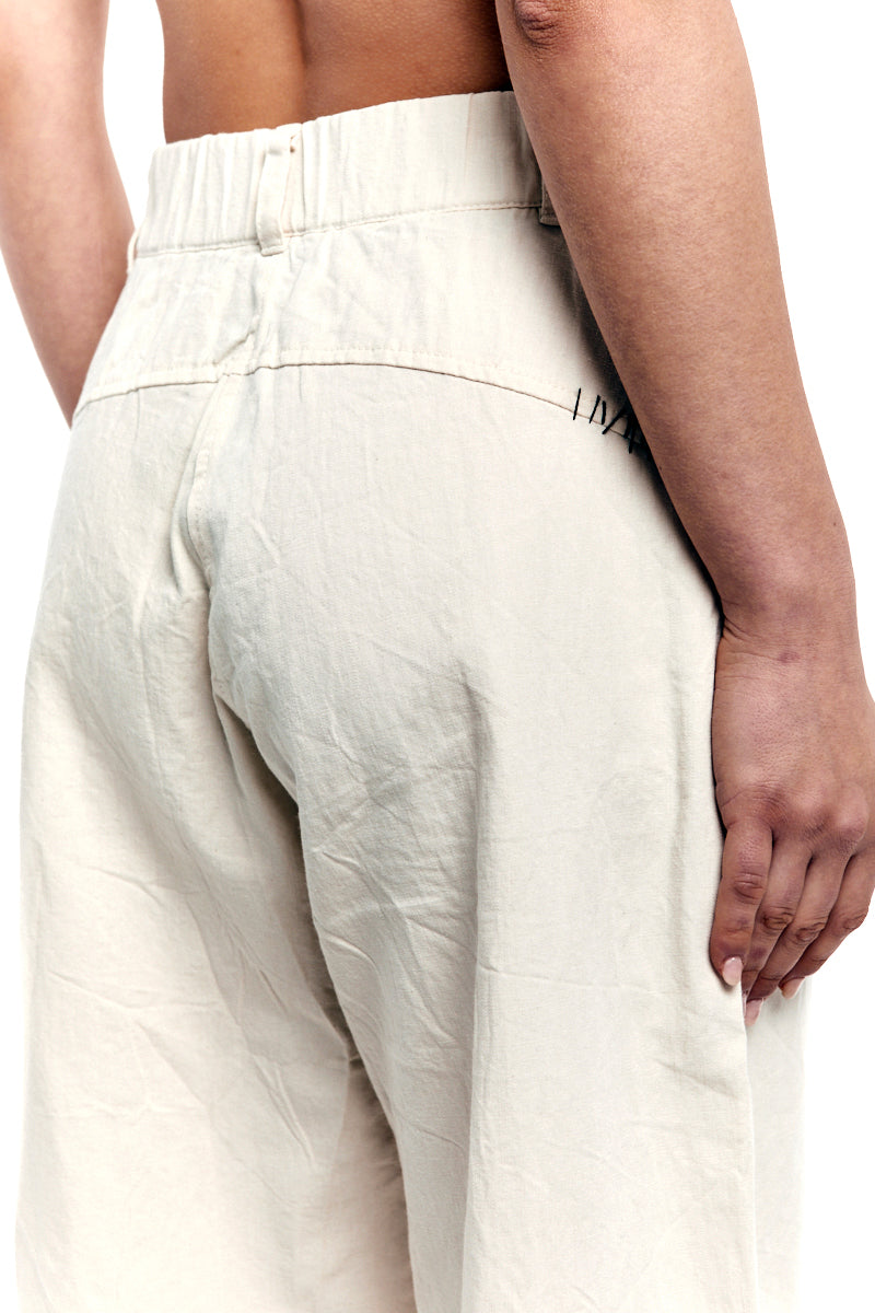 CREAM WIDE LEG DENIM PANTS