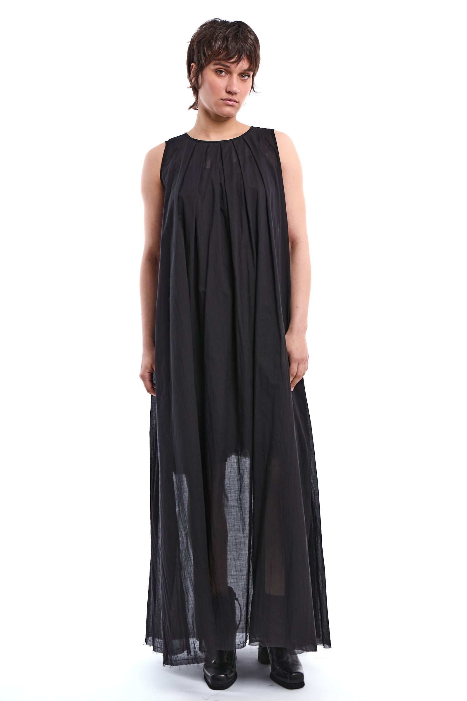 BLACK RAW VOILE MAXI DRESS