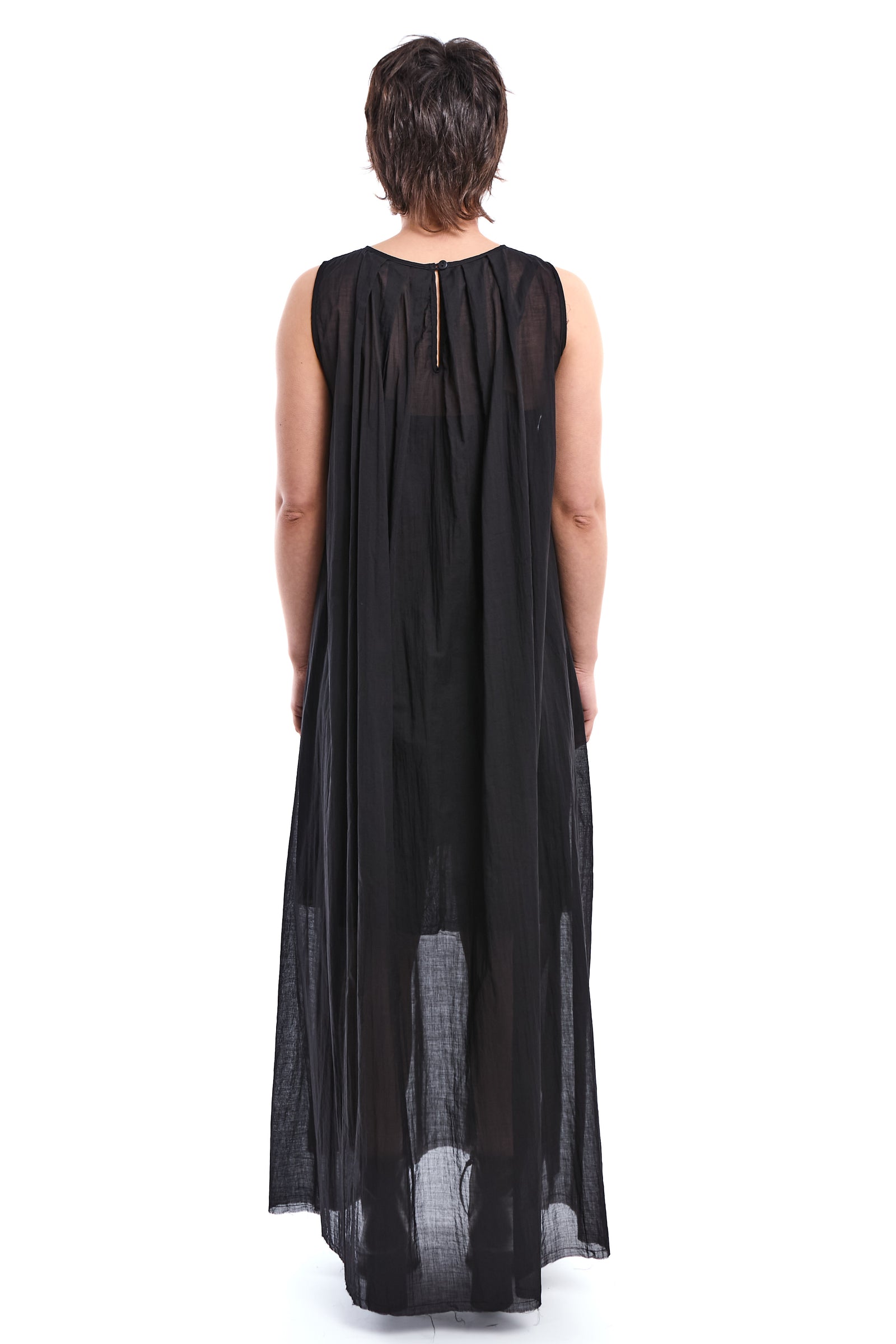 BLACK RAW VOILE MAXI DRESS