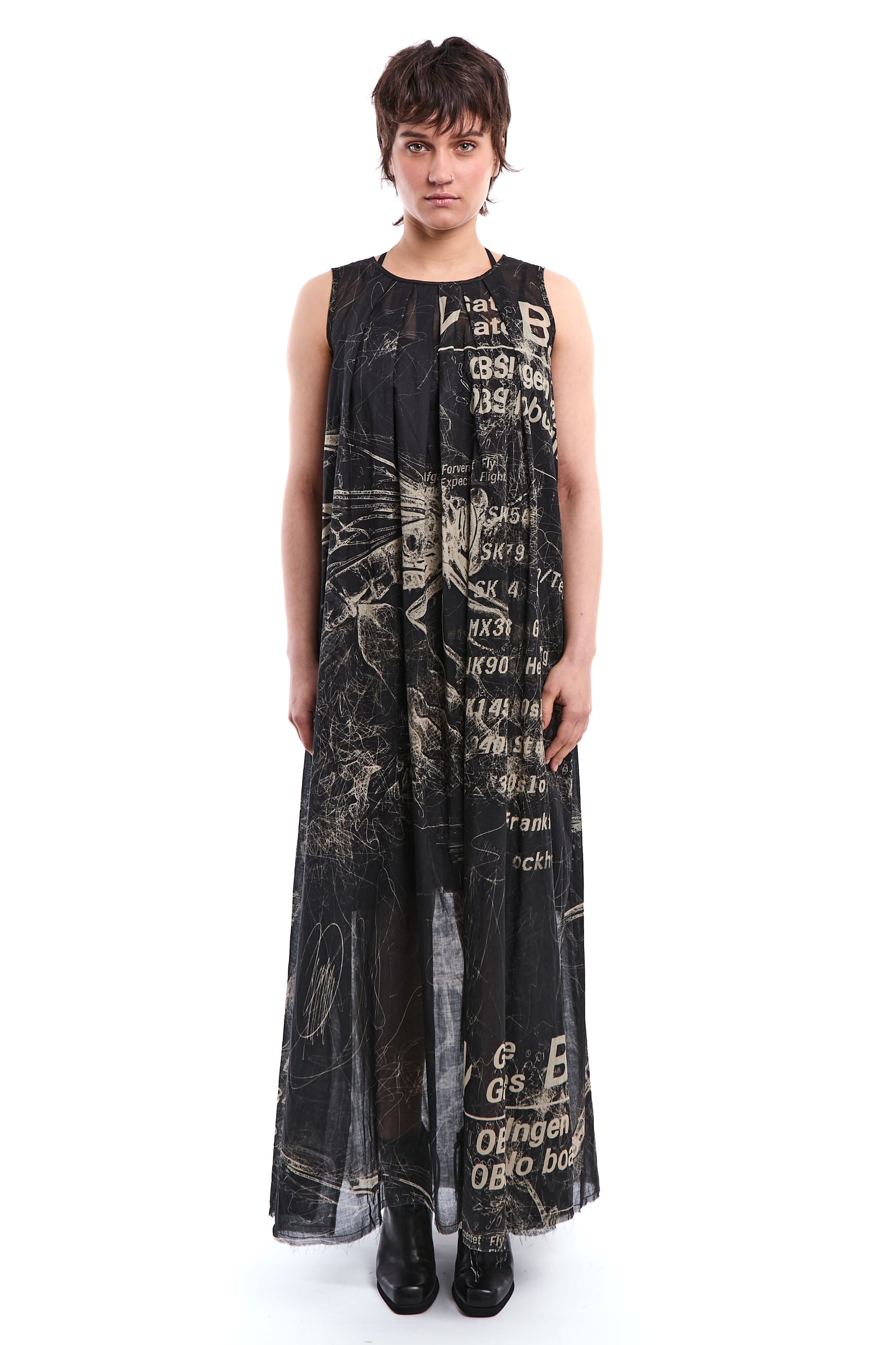 PRINTED RAW VOILE MAXI DRESS