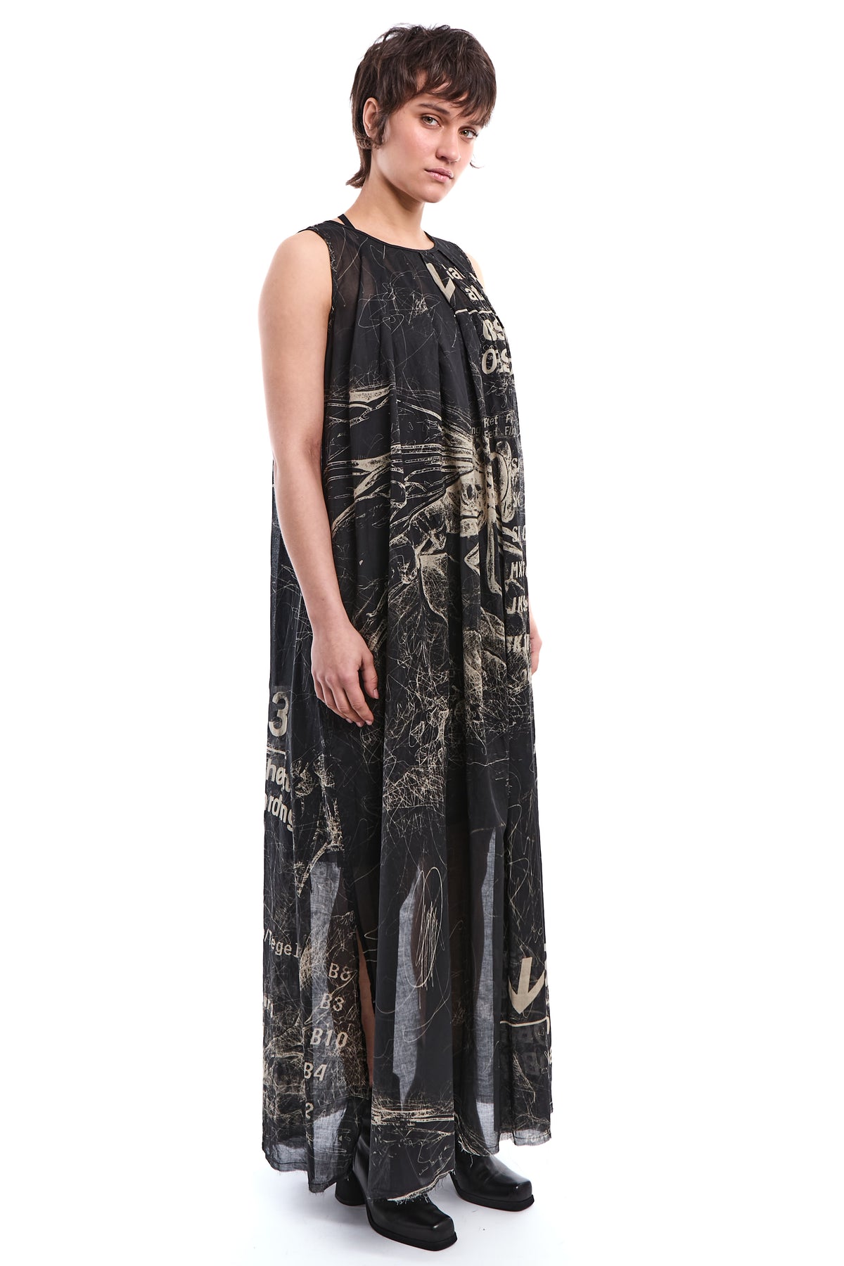 PRINTED RAW VOILE MAXI DRESS